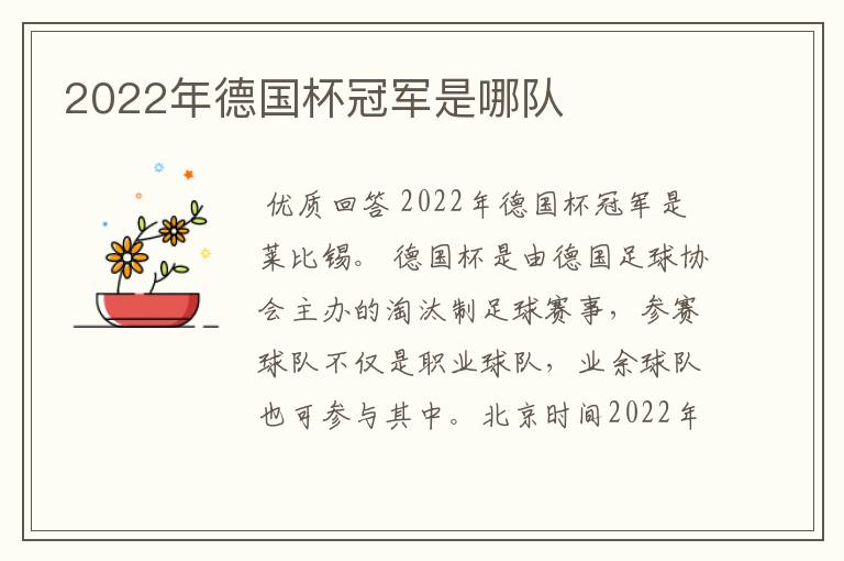 2022年德国杯冠军是哪队