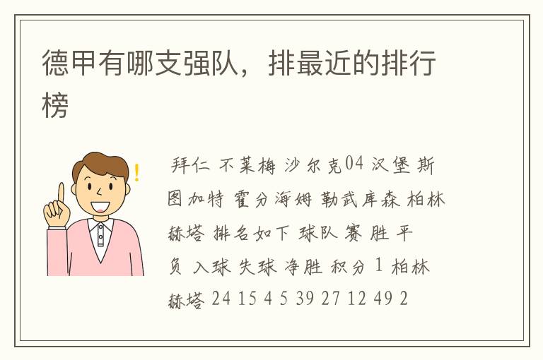 德甲有哪支强队,排最近的排行榜