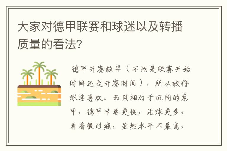 大家对德甲联赛和球迷以及转播质量的看法?