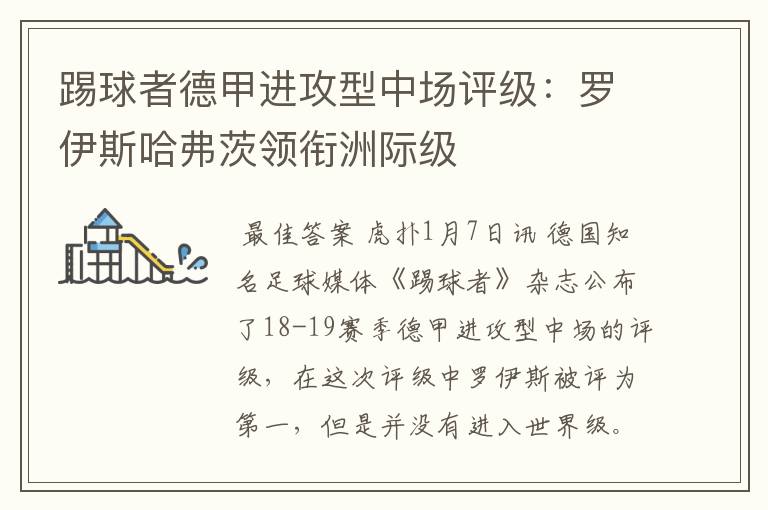踢球者德甲进攻型中场评级:罗伊斯哈弗茨领衔洲际级