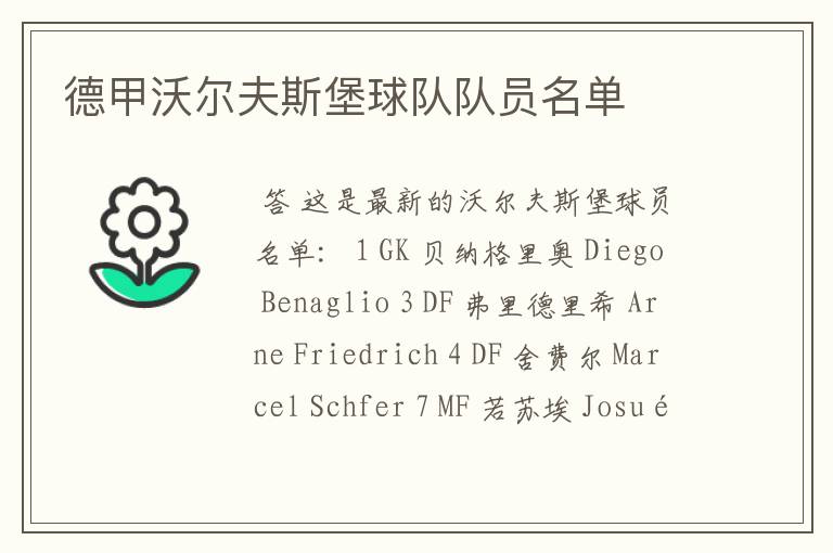 德甲沃尔夫斯堡球队队员名单