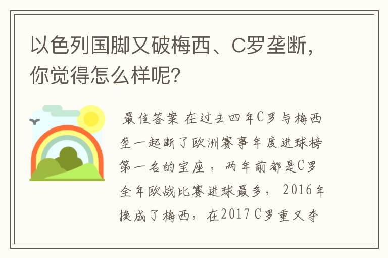 以色列国脚又破梅西、C罗垄断,你觉得怎么样呢?
