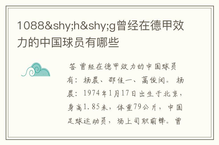 1088hg曾经在德甲效力的中国球员有哪些
