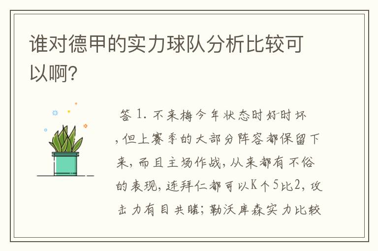 谁对德甲的实力球队分析比较可以啊?
