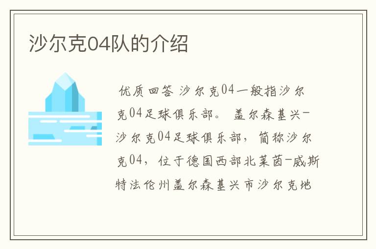 沙尔克04队的介绍