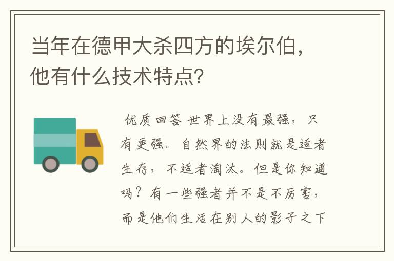 当年在德甲大杀四方的埃尔伯,他有什么技术特点?