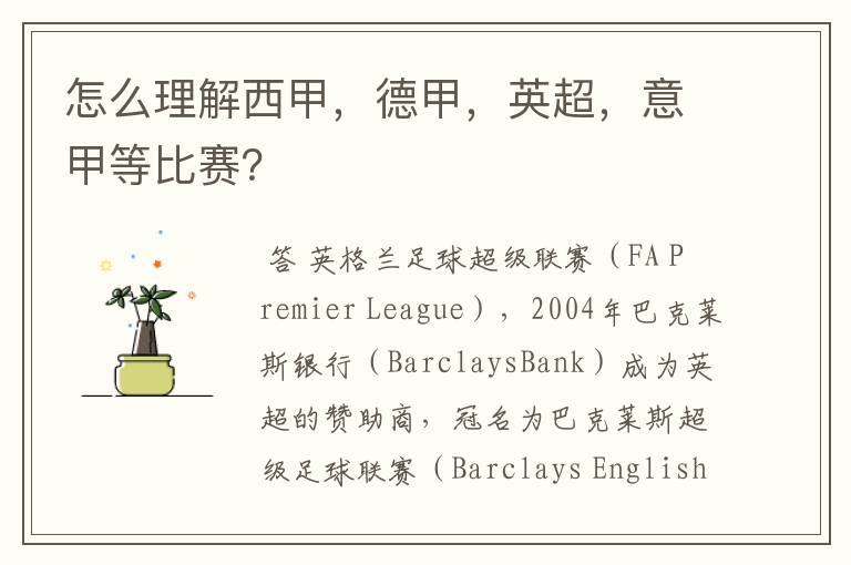 怎么理解西甲,德甲,英超,意甲等比赛?