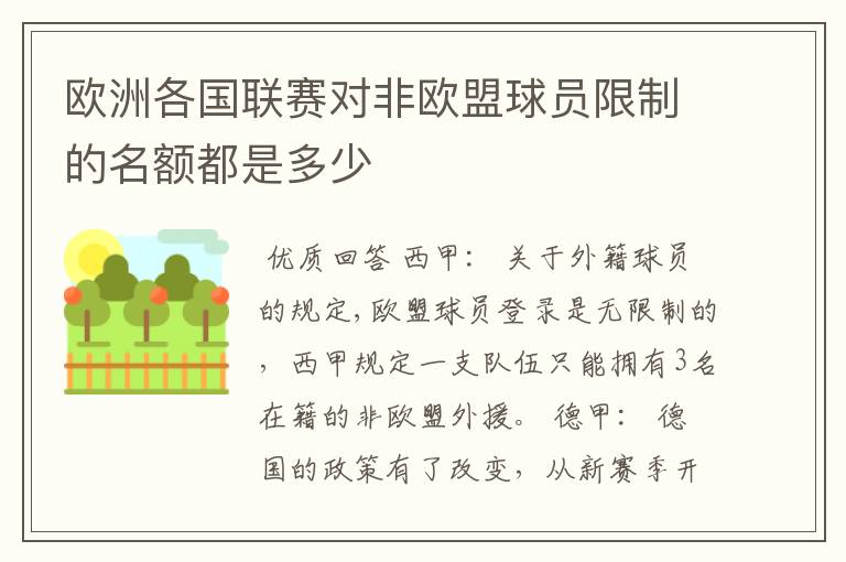 欧洲各国联赛对非欧盟球员限制的名额都是多少