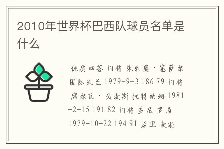 2010年世界杯巴西队球员名单是什么