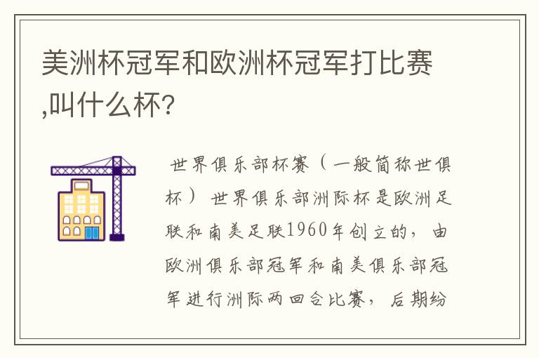 美洲杯冠军和欧洲杯冠军打比赛,叫什么杯?