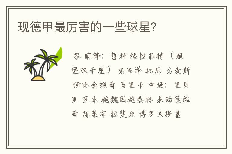 现德甲最厉害的一些球星?