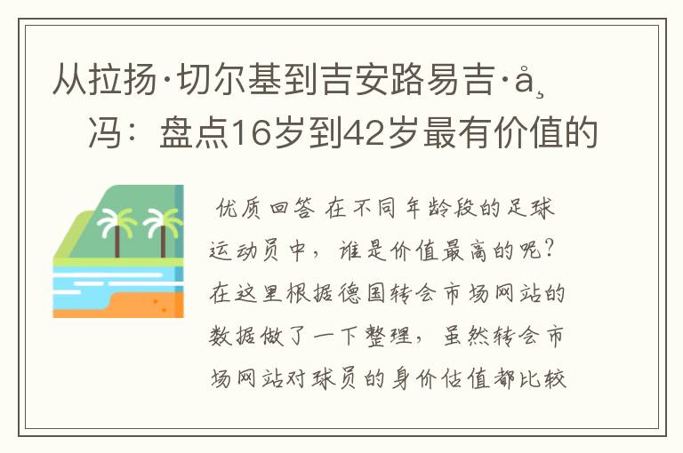 从拉扬·切尔基到吉安路易吉·布冯:盘点16岁到42岁最有价值的球员