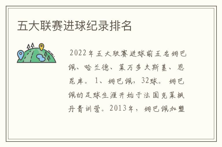 五大联赛进球纪录排名