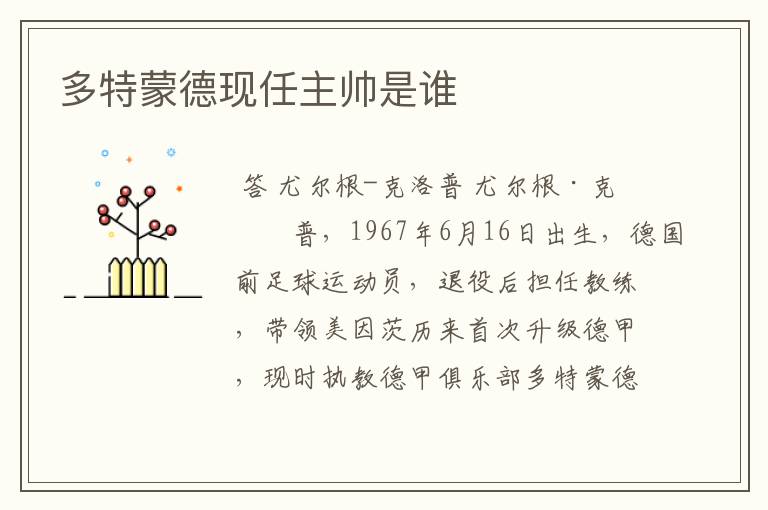 多特蒙德现任主帅是谁