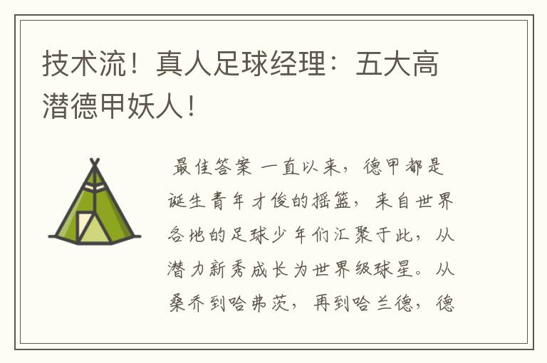 技术流!真人足球经理:五大高潜德甲妖人!