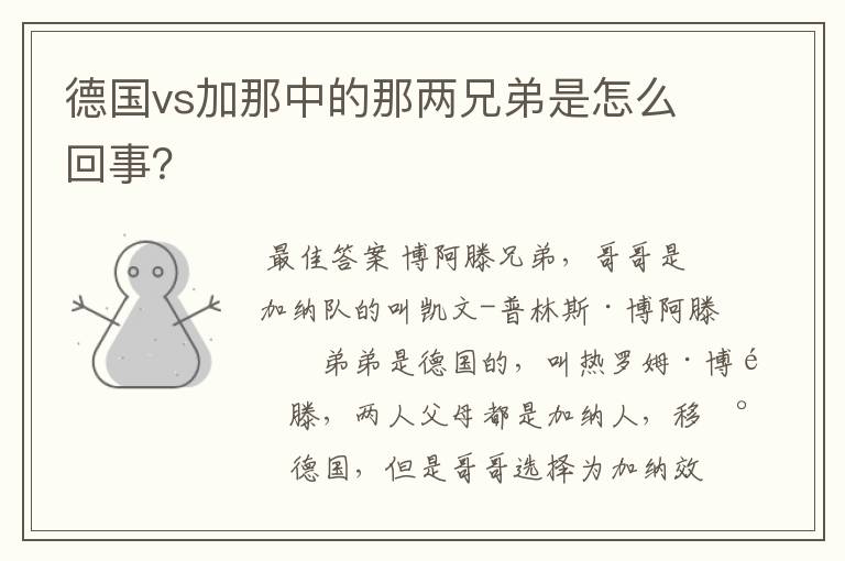 德国vs加那中的那两兄弟是怎么回事?