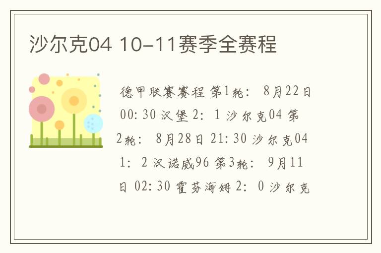 沙尔克04 10-11赛季全赛程