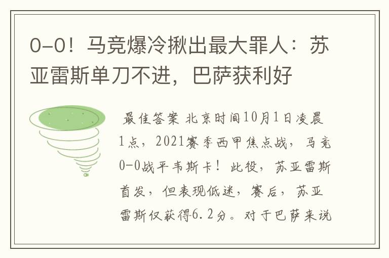 0-0!马竞爆冷揪出最大罪人:苏亚雷斯单刀不进,巴萨获利好