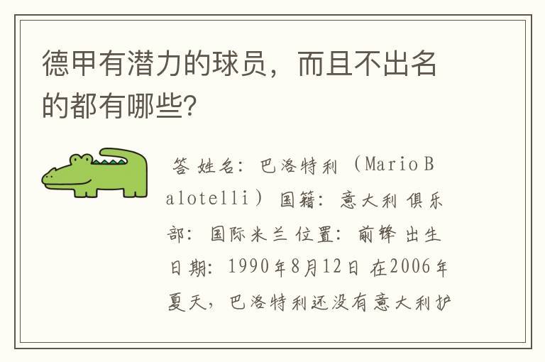 德甲有潜力的球员,而且不出名的都有哪些?