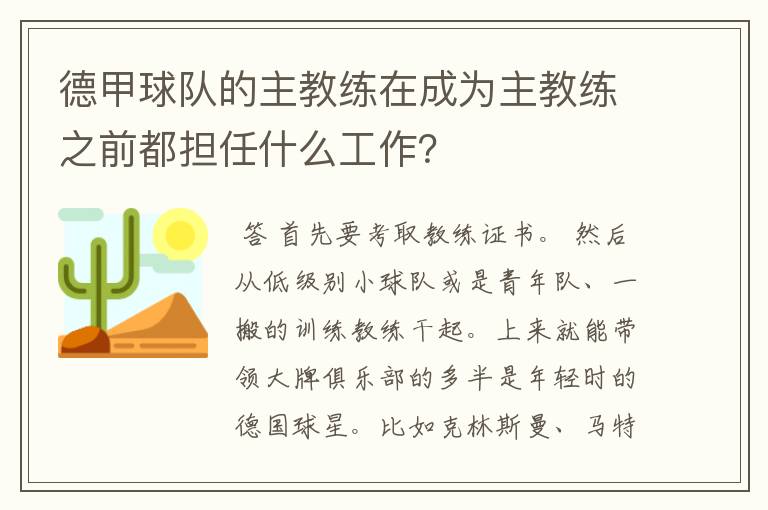 德甲球队的主教练在成为主教练之前都担任什么工作?