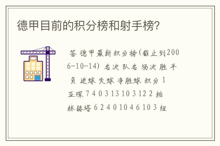 德甲目前的积分榜和射手榜?