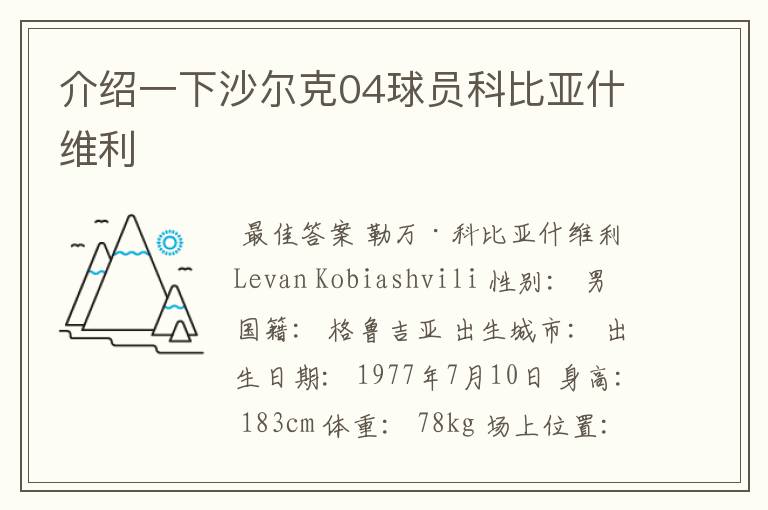 介绍一下沙尔克04球员科比亚什维利