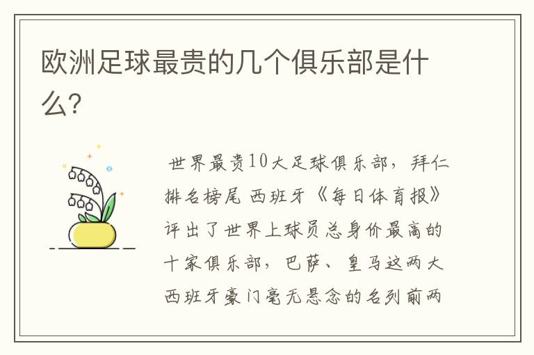 欧洲足球最贵的几个俱乐部是什么?