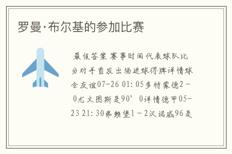 罗曼·布尔基的参加比赛
