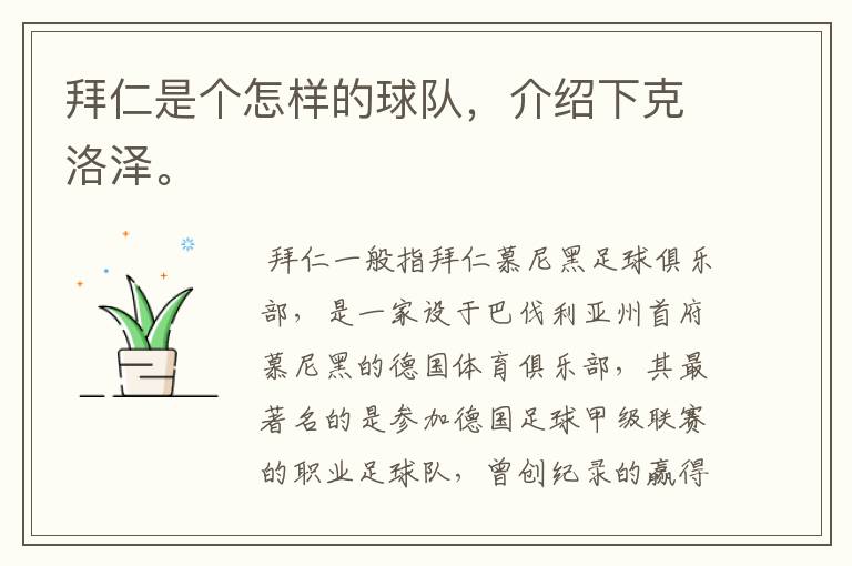 拜仁是个怎样的球队,介绍下克洛泽。