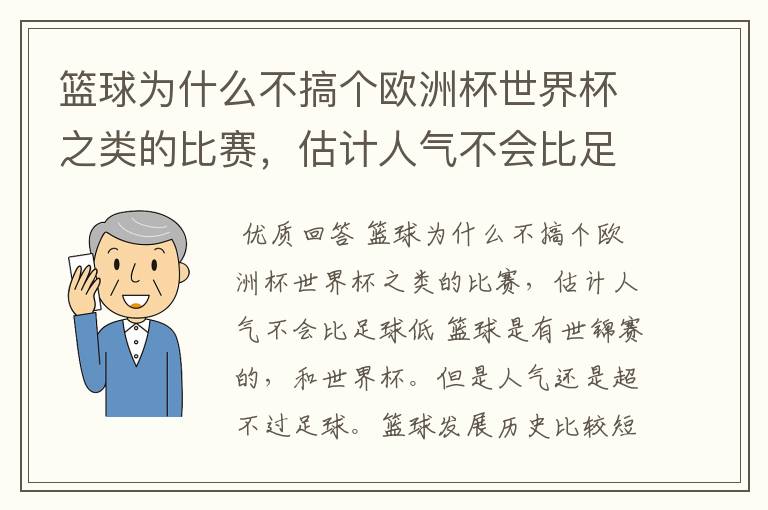 篮球为什么不搞个欧洲杯世界杯之类的比赛,估计人气不会比足球低