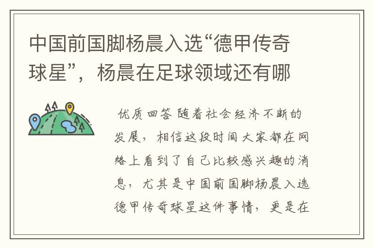 中国前国脚杨晨入选“德甲传奇球星”,杨晨在足球领域还有哪些成就?