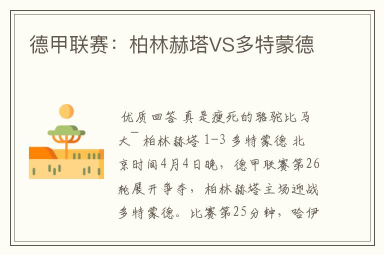 德甲联赛:柏林赫塔VS多特蒙德
