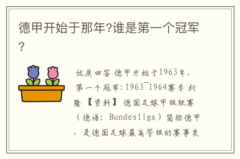 德甲开始于那年?谁是第一个冠军?
