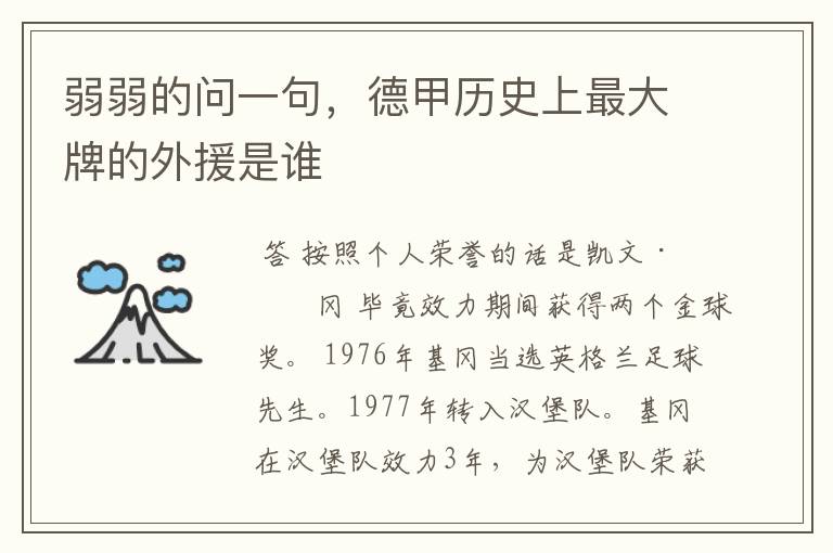 弱弱的问一句,德甲历史上最大牌的外援是谁
