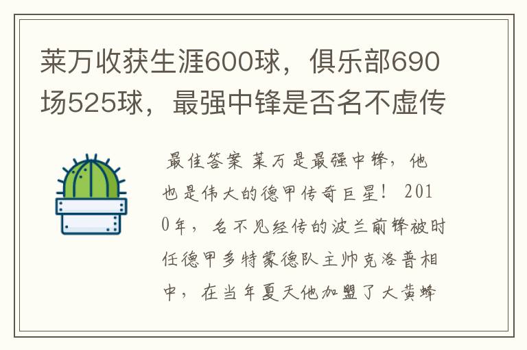 莱万收获生涯600球,俱乐部690场525球,最强中锋是否名不虚传?