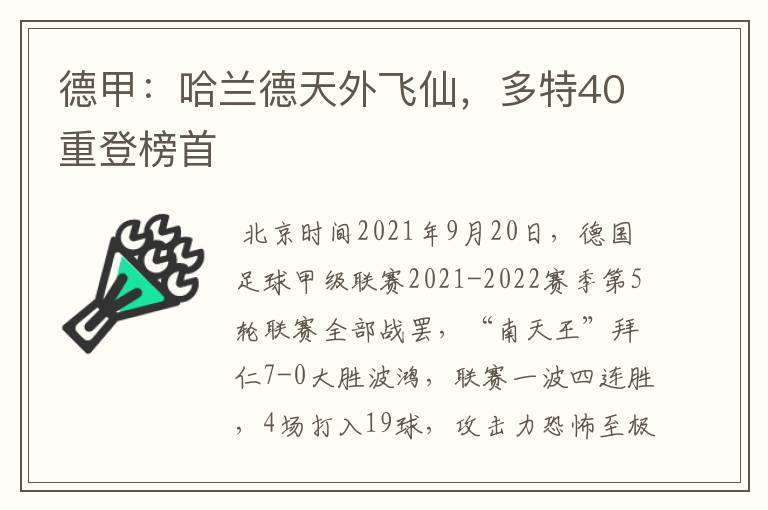 德甲:哈兰德天外飞仙,多特40重登榜首