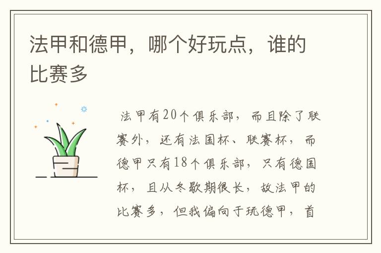 法甲和德甲,哪个好玩点,谁的比赛多