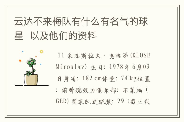 云达不来梅队有什么有名气的球星 以及他们的资料