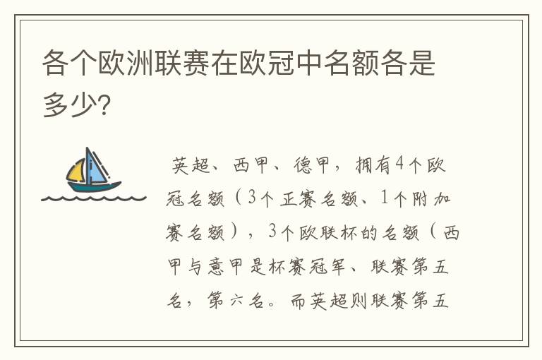 各个欧洲联赛在欧冠中名额各是多少?