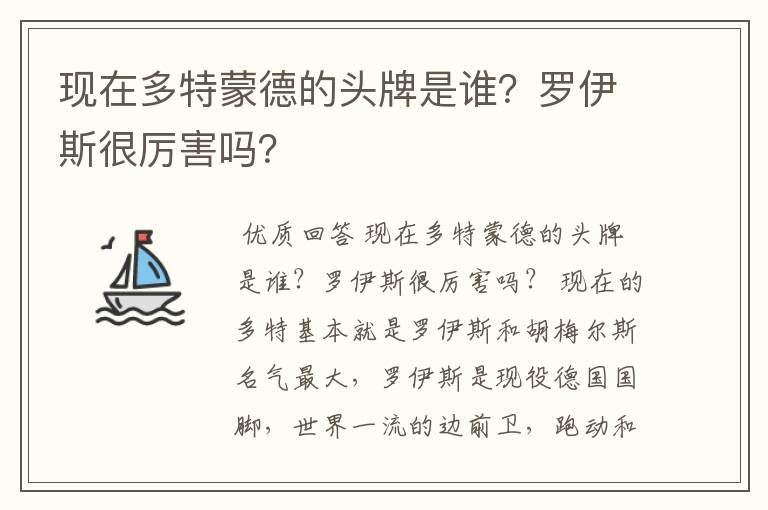 现在多特蒙德的头牌是谁?罗伊斯很厉害吗?