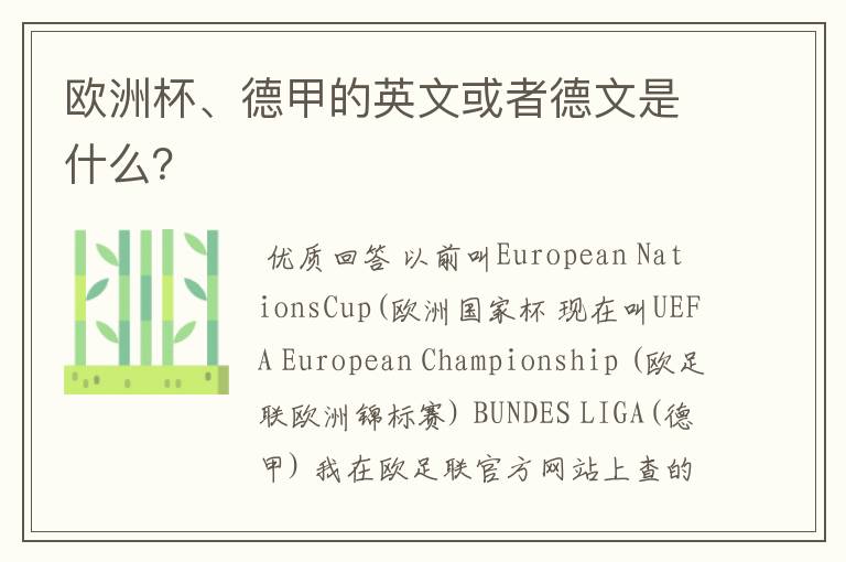 欧洲杯、德甲的英文或者德文是什么?