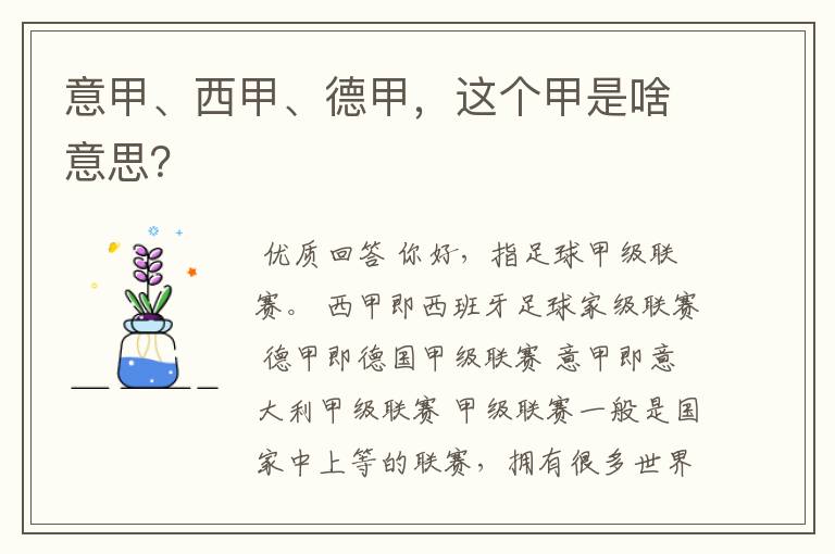 意甲、西甲、德甲,这个甲是啥意思?