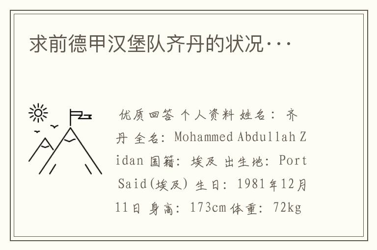 求前德甲汉堡队齐丹的状况···