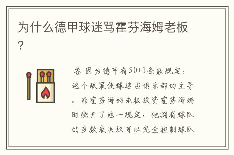 为什么德甲球迷骂霍芬海姆老板?