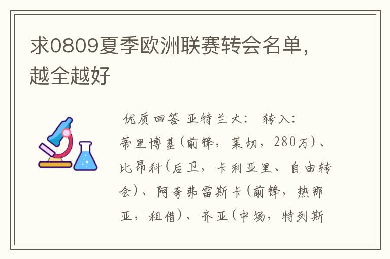求0809夏季欧洲联赛转会名单,越全越好