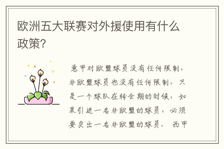 欧洲五大联赛对外援使用有什么政策?