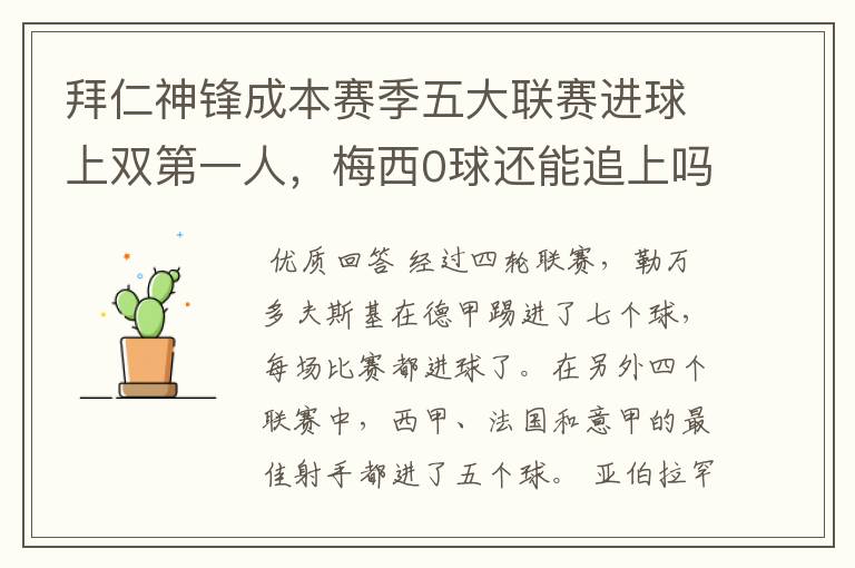 拜仁神锋成本赛季五大联赛进球上双第一人,梅西0球还能追上吗?