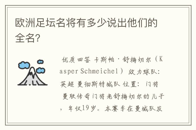 欧洲足坛名将有多少说出他们的全名?