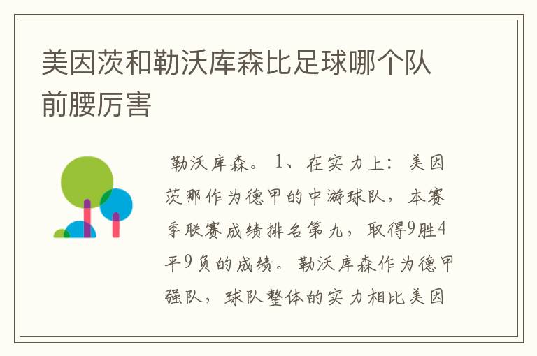 美因茨和勒沃库森比足球哪个队前腰厉害