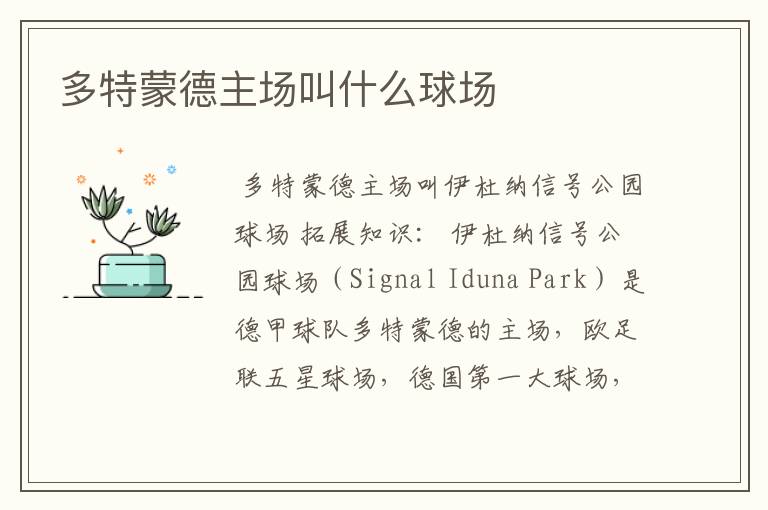 多特蒙德主场叫什么球场